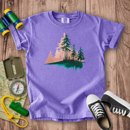 Watercolor Pine Tree Sunrise Kids Cotton T-Shirt