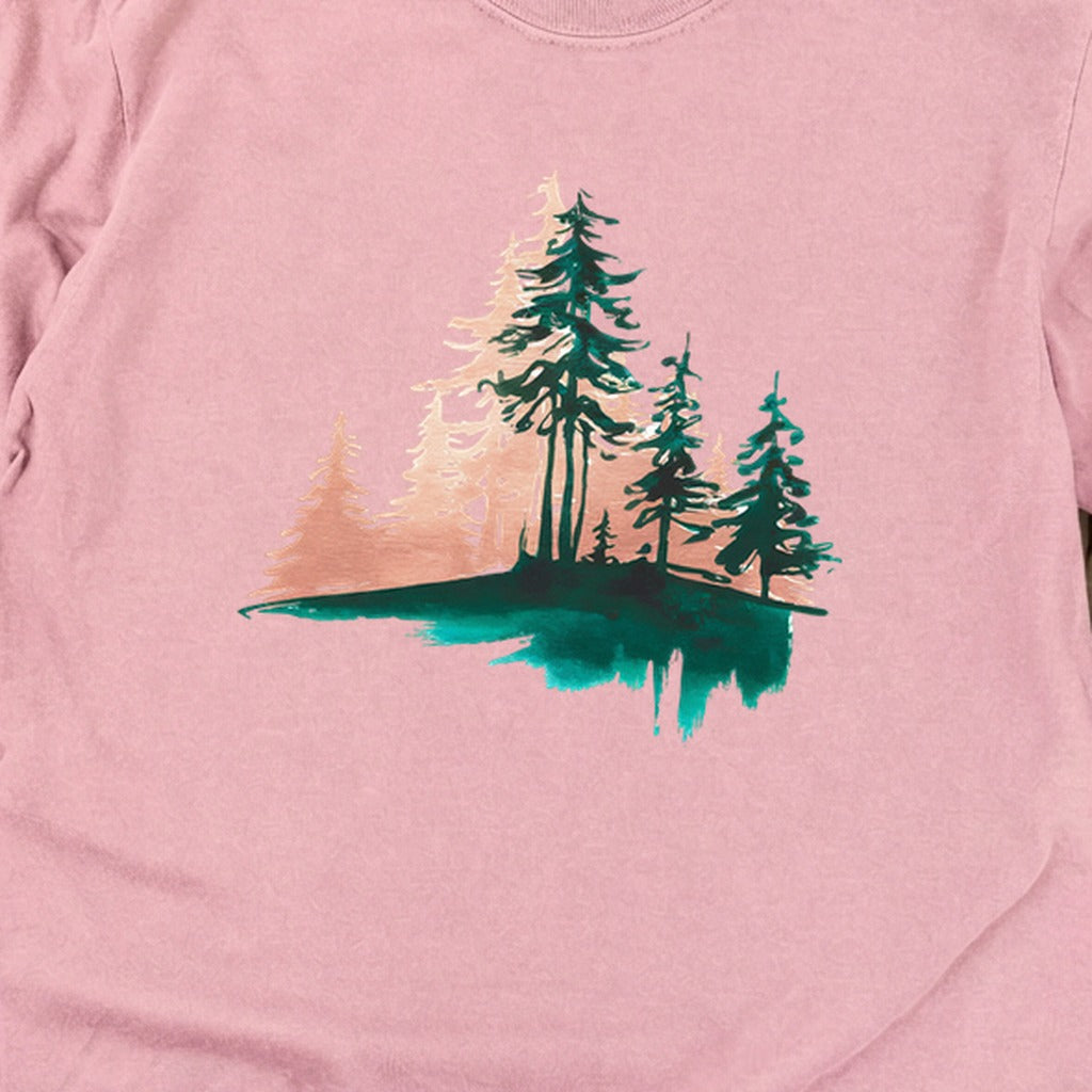 Watercolor Pine Tree Sunrise Cotton Long Sleeve