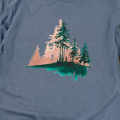 Watercolor Pine Tree Sunrise Cotton Long Sleeve