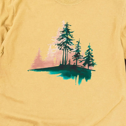 Watercolor Pine Tree Sunrise Cotton Long Sleeve