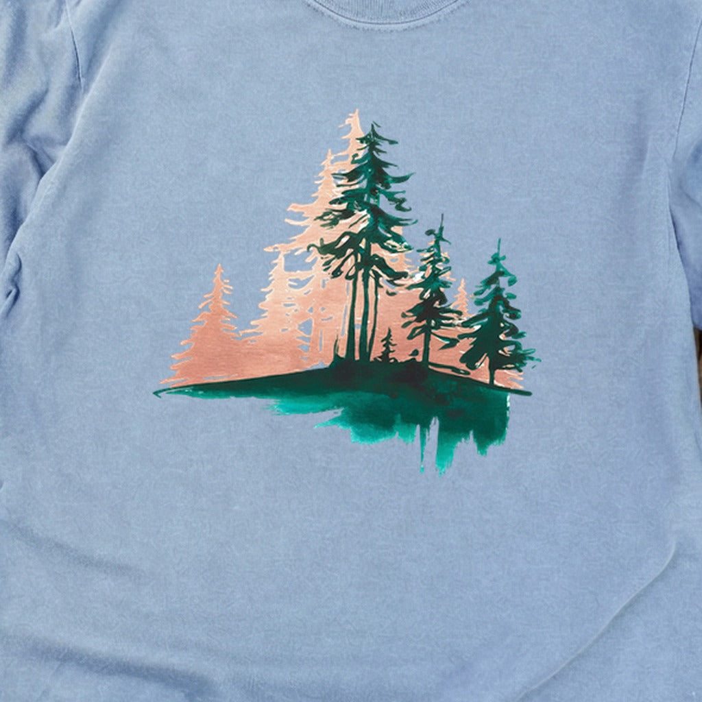 Watercolor Pine Tree Sunrise Cotton Long Sleeve