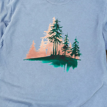 Watercolor Pine Tree Sunrise Cotton Long Sleeve
