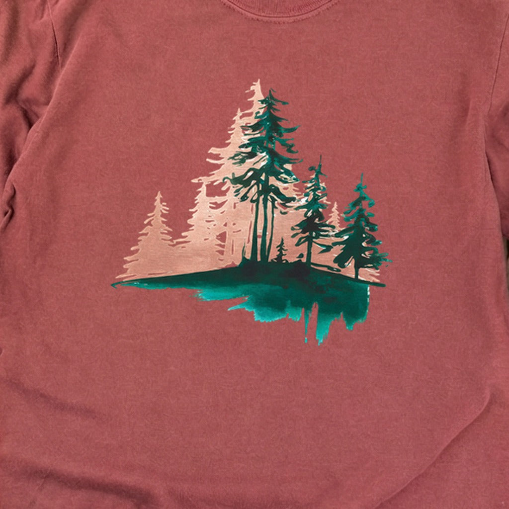 Watercolor Pine Tree Sunrise Cotton Long Sleeve