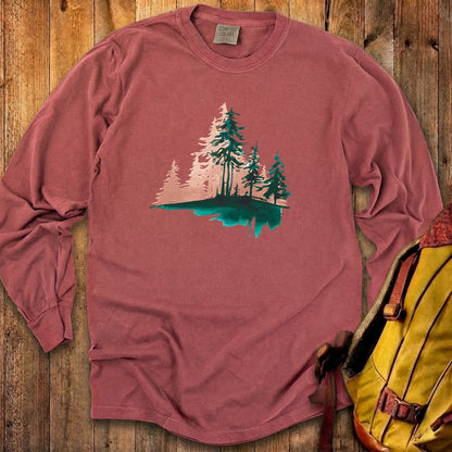 Watercolor Pine Tree Sunrise Cotton Long Sleeve