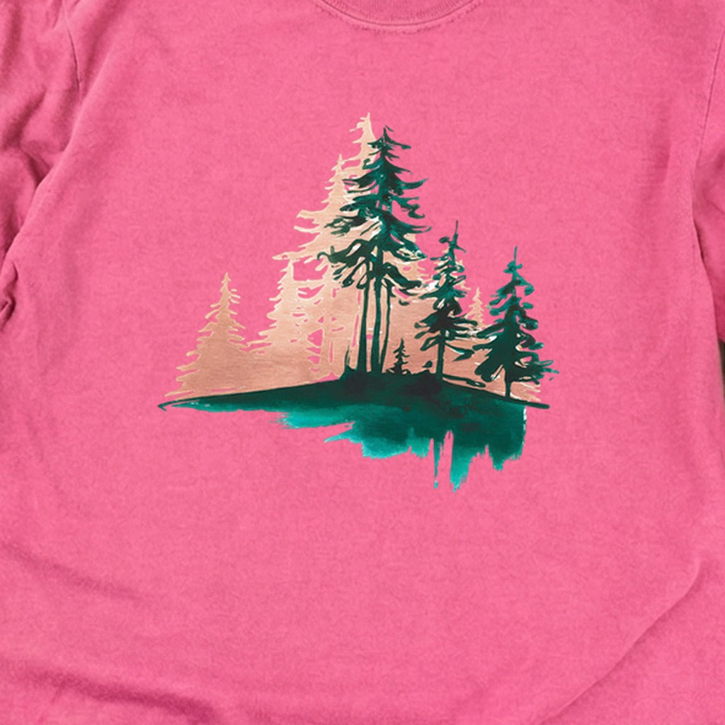 Watercolor Pine Tree Sunrise Cotton Long Sleeve
