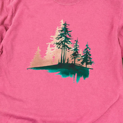 Watercolor Pine Tree Sunrise Cotton Long Sleeve