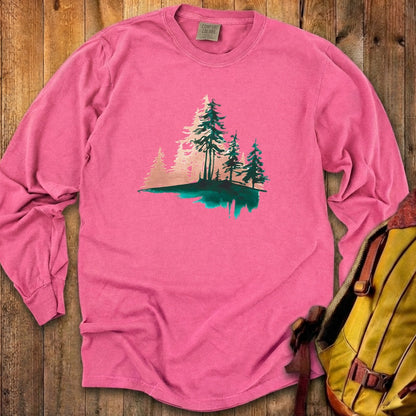 Watercolor Pine Tree Sunrise Cotton Long Sleeve