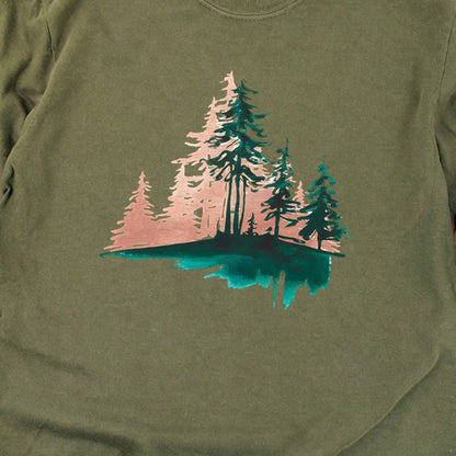 Watercolor Pine Tree Sunrise Cotton Long Sleeve