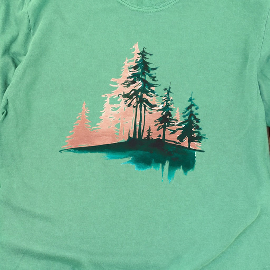 Watercolor Pine Tree Sunrise Cotton Long Sleeve