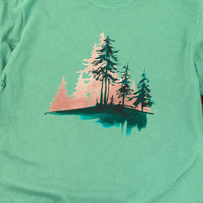 Watercolor Pine Tree Sunrise Cotton Long Sleeve