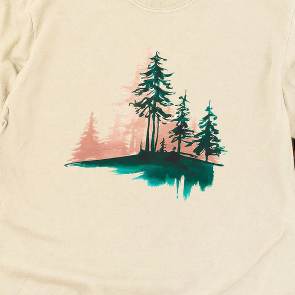 Watercolor Pine Tree Sunrise Cotton Long Sleeve