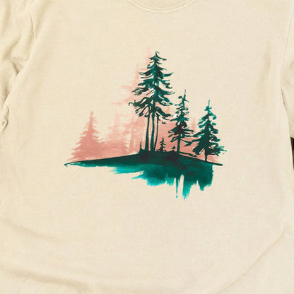 Watercolor Pine Tree Sunrise Cotton Long Sleeve