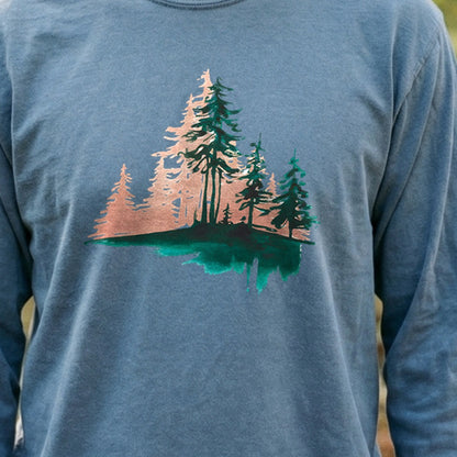 Watercolor Pine Tree Sunrise Cotton Long Sleeve