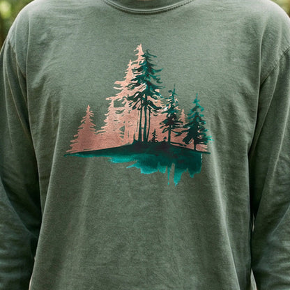 Watercolor Pine Tree Sunrise Cotton Long Sleeve
