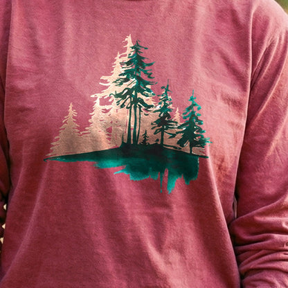 Watercolor Pine Tree Sunrise Cotton Long Sleeve