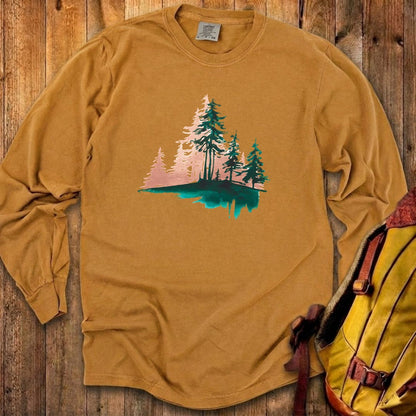 Watercolor Pine Tree Sunrise Cotton Long Sleeve