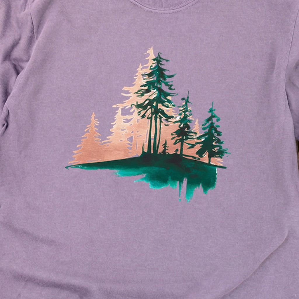 Watercolor Pine Tree Sunrise Cotton Long Sleeve