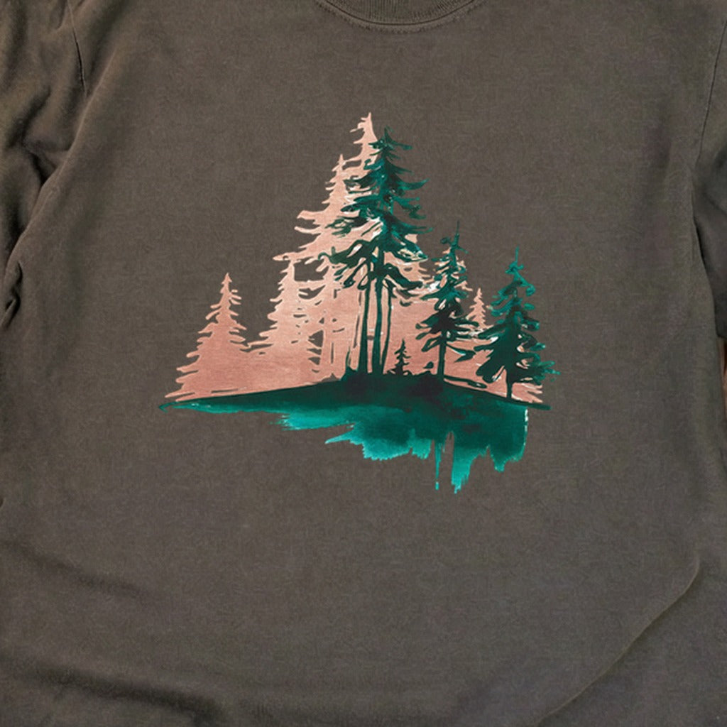 Watercolor Pine Tree Sunrise Cotton Long Sleeve