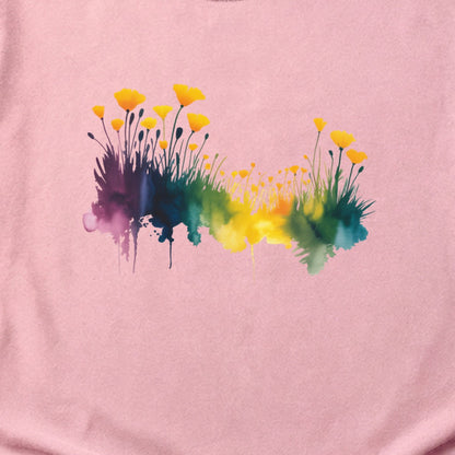 Watercolor Poppy Field Cotton T-Shirt