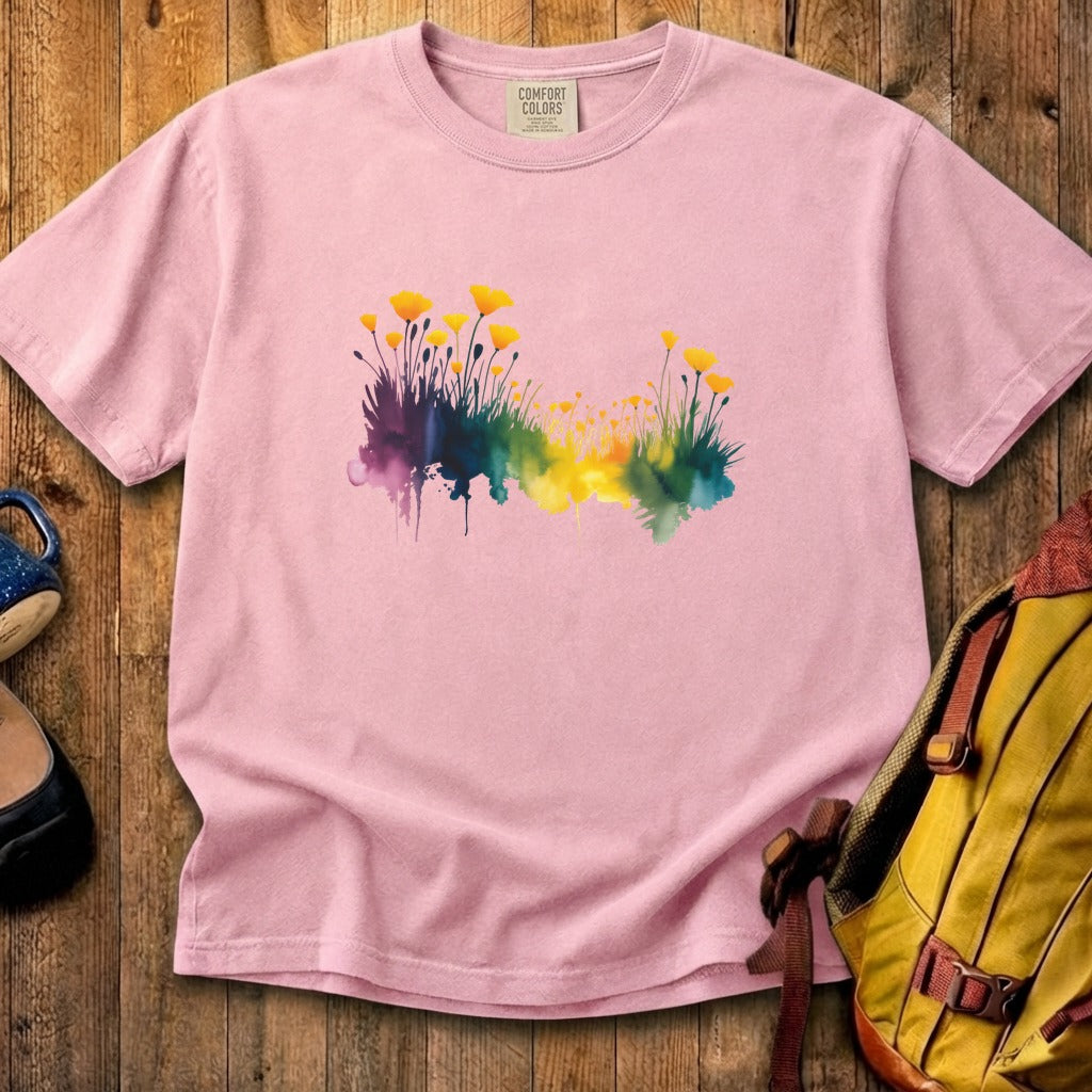Watercolor Poppy Field Cotton T-Shirt