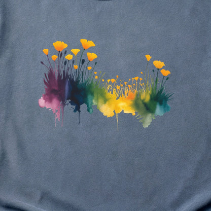 Watercolor Poppy Field Cotton T-Shirt