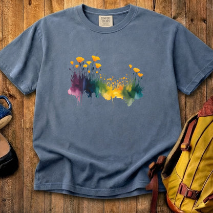 Watercolor Poppy Field Cotton T-Shirt
