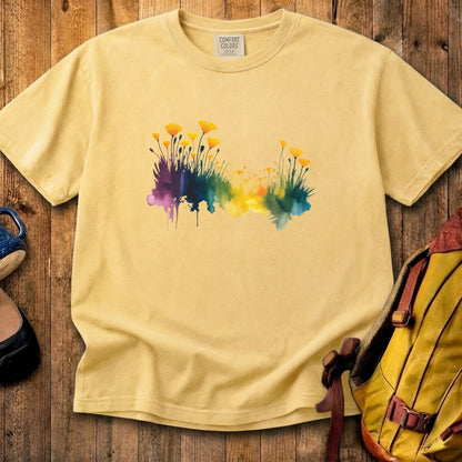 Watercolor Poppy Field Cotton T-Shirt