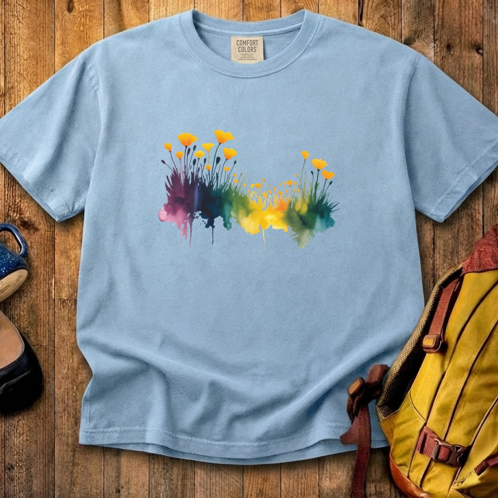 Watercolor Poppy Field Cotton T-Shirt