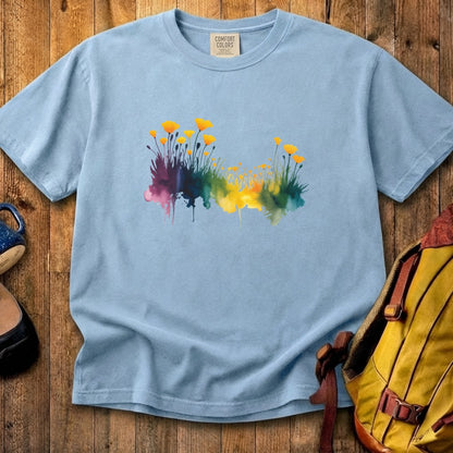 Watercolor Poppy Field Cotton T-Shirt