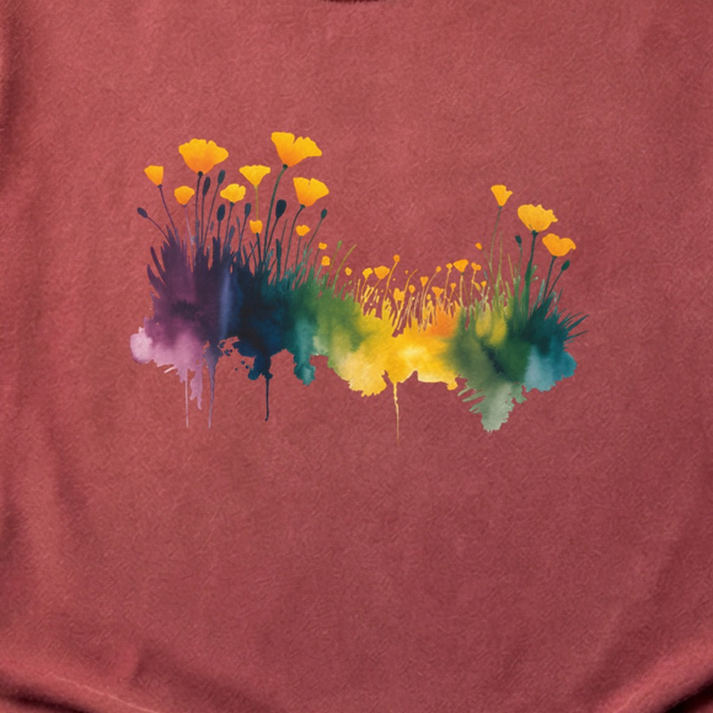 Watercolor Poppy Field Cotton T-Shirt