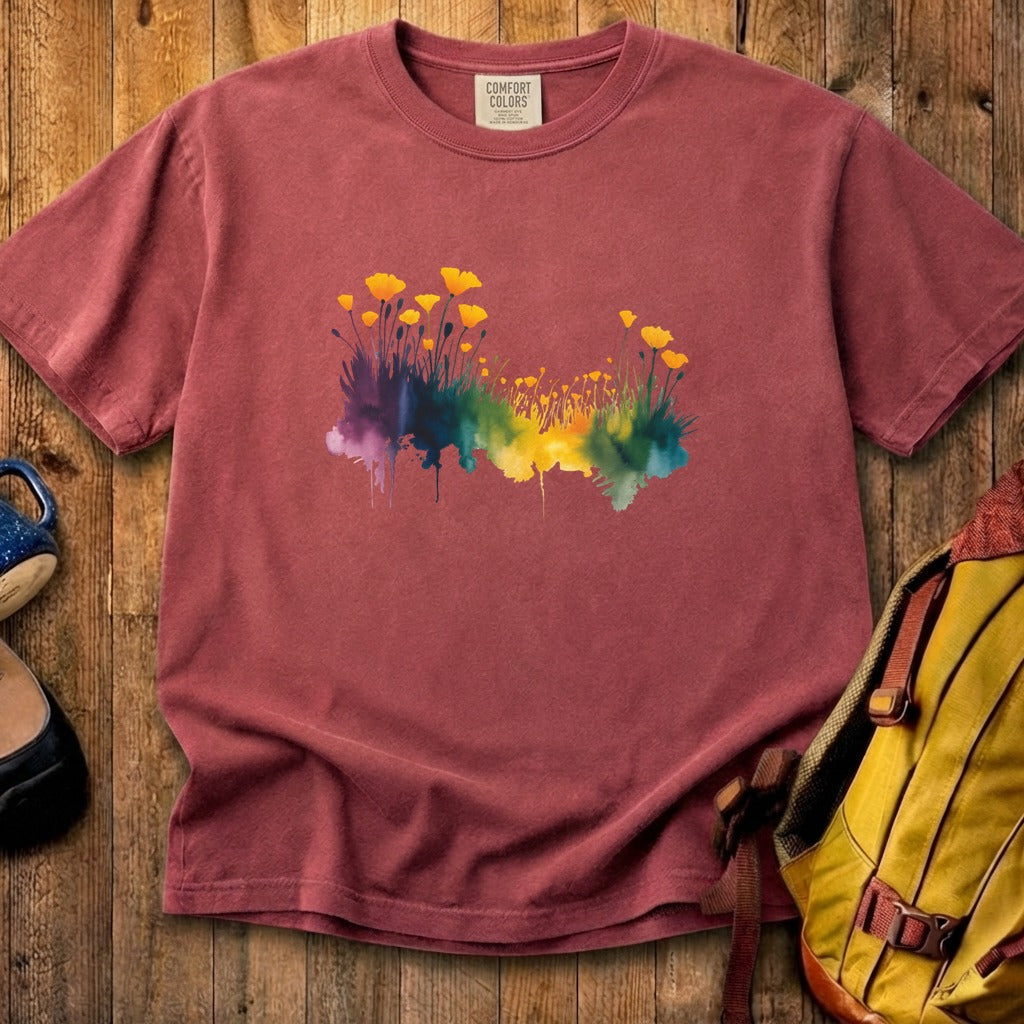 Watercolor Poppy Field Cotton T-Shirt