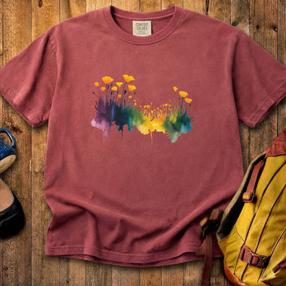 Watercolor Poppy Field Cotton T-Shirt