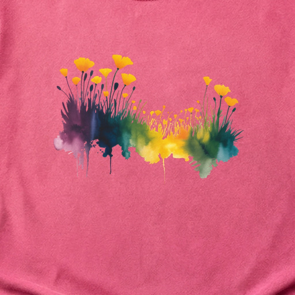Watercolor Poppy Field Cotton T-Shirt