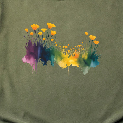 Watercolor Poppy Field Cotton T-Shirt