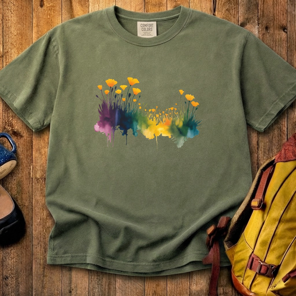 Watercolor Poppy Field Cotton T-Shirt