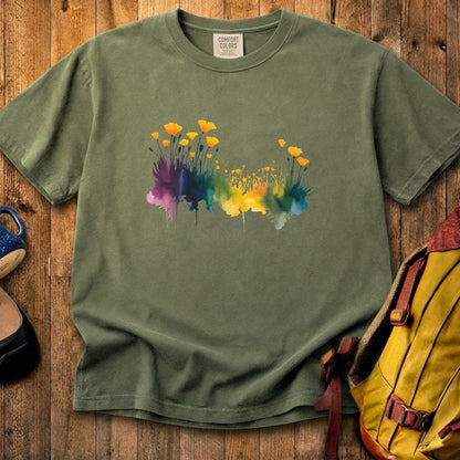 Watercolor Poppy Field Cotton T-Shirt