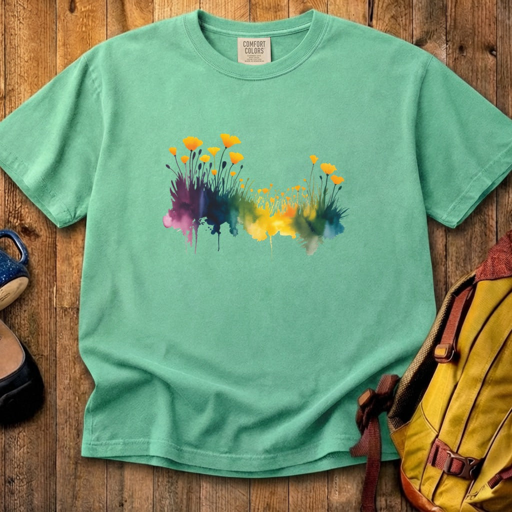 Watercolor Poppy Field Cotton T-Shirt