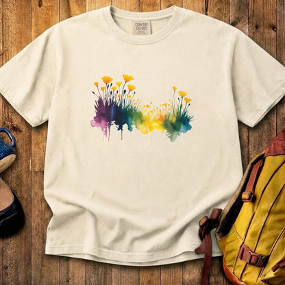 Watercolor Poppy Field Cotton T-Shirt