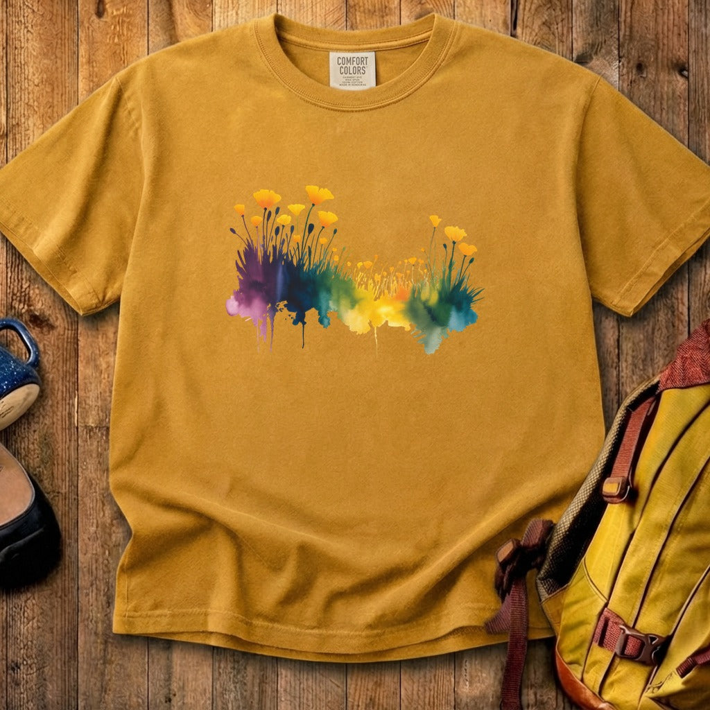 Watercolor Poppy Field Cotton T-Shirt