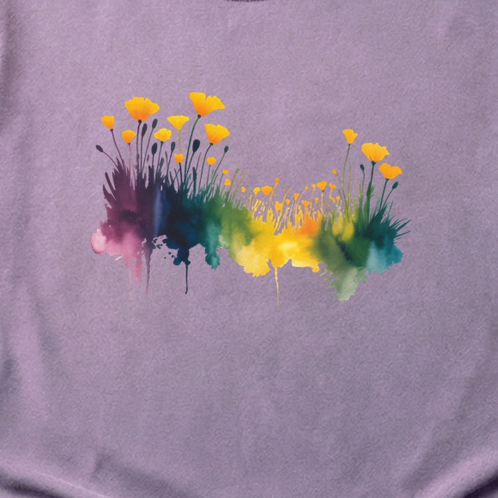 Watercolor Poppy Field Cotton T-Shirt