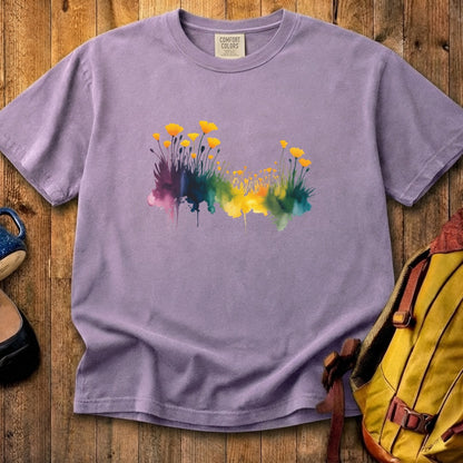 Watercolor Poppy Field Cotton T-Shirt