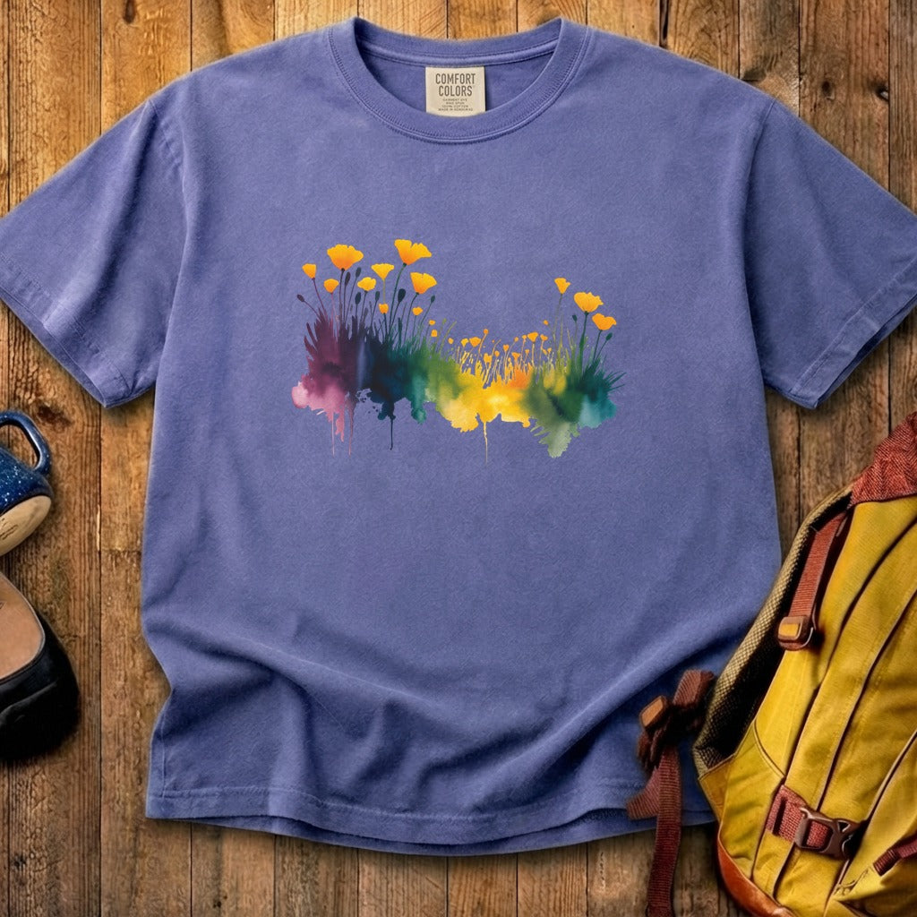 Watercolor Poppy Field Cotton T-Shirt