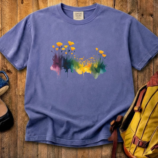 Watercolor Poppy Field Cotton T-Shirt