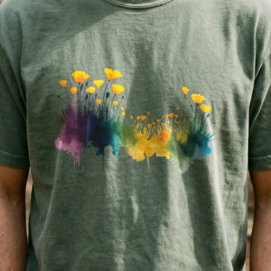 Watercolor Poppy Field Cotton T-Shirt