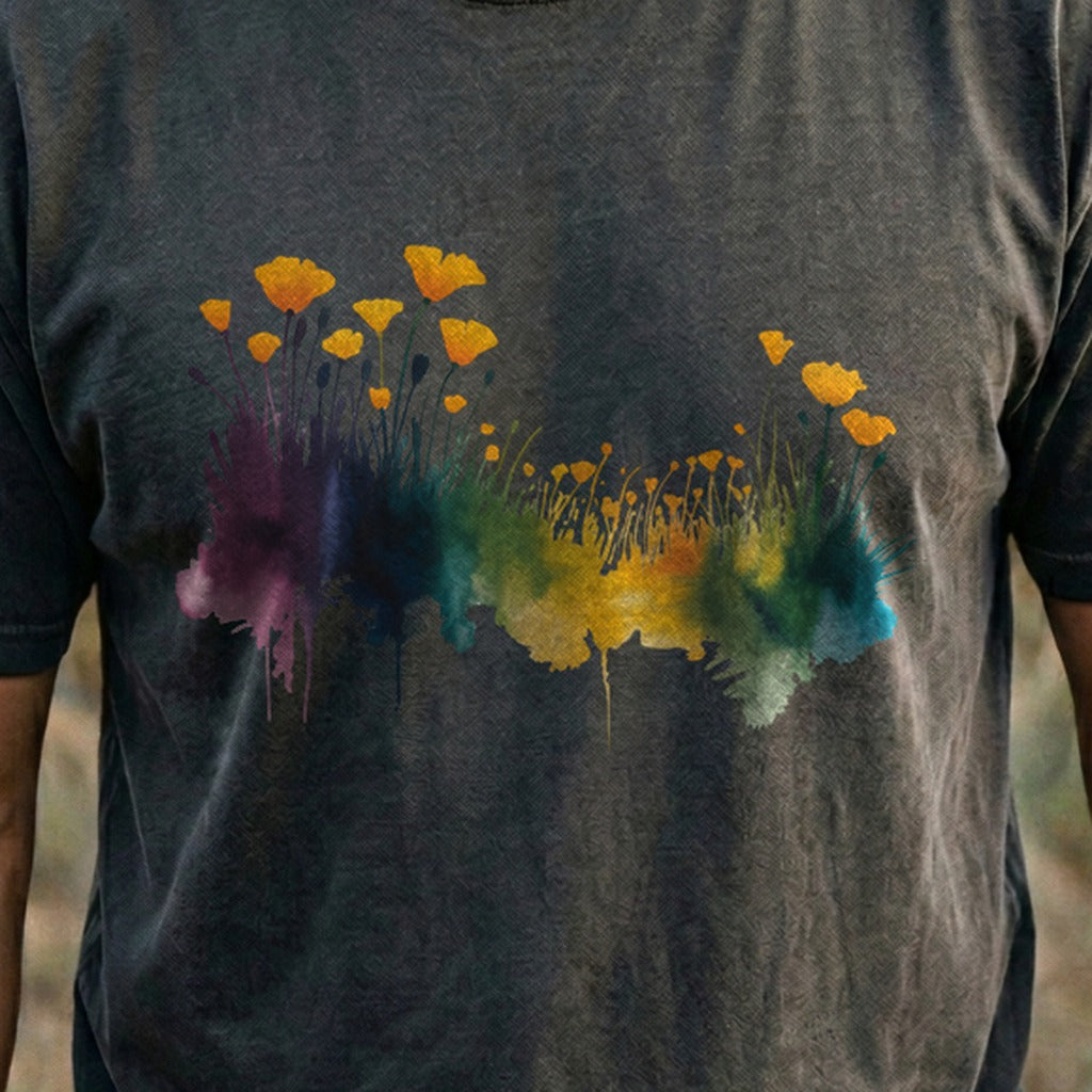 Watercolor Poppy Field Cotton T-Shirt
