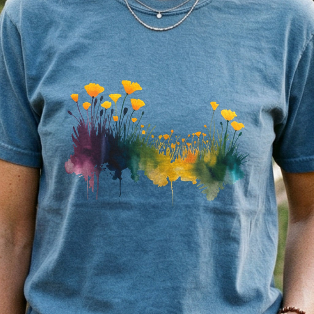 Watercolor Poppy Field Cotton T-Shirt