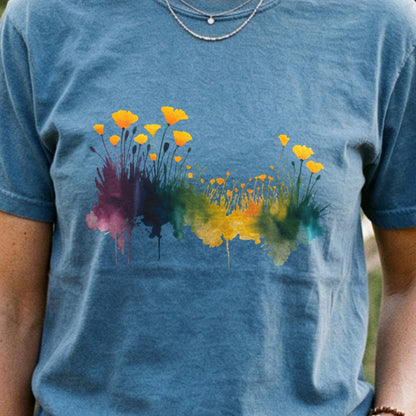 Watercolor Poppy Field Cotton T-Shirt