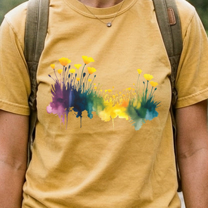 Watercolor Poppy Field Cotton T-Shirt