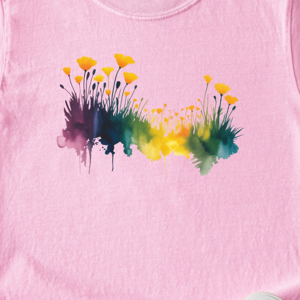 Watercolor Poppy Field Kids Cotton T-Shirt