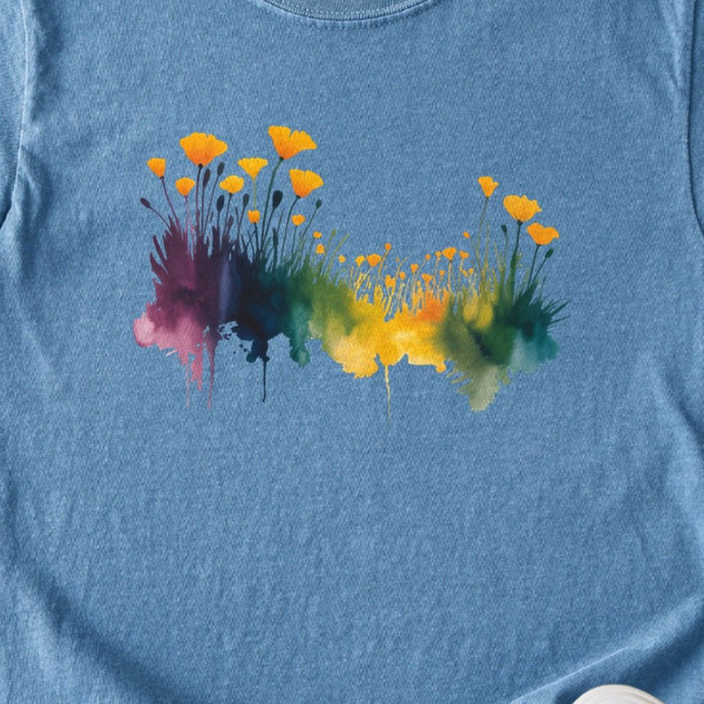 Watercolor Poppy Field Kids Cotton T-Shirt